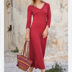 Peruvian Connection NWT Solstice Pima Cotton Knit Maxi Long Sleeve V Neck Dress